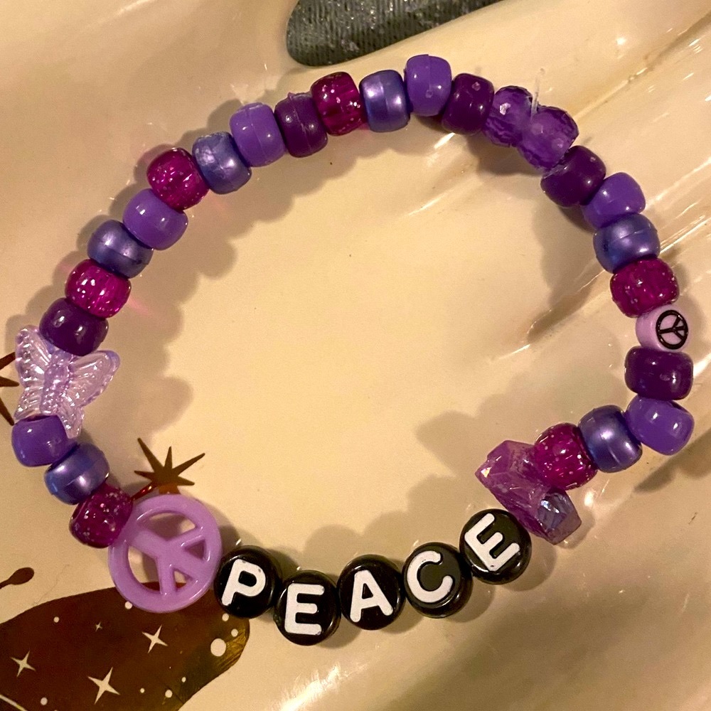 Kandi crystal peace beaded bracelet kawaii